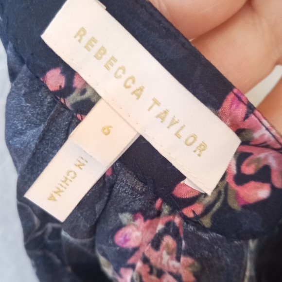 Rebecca Taylor navy blue floral silk blend ruffle sleeve blouse - Picture 12 of 15